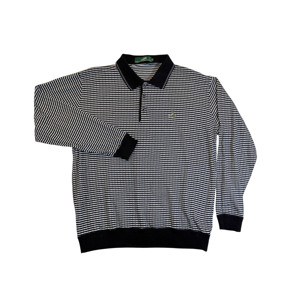 Lacoste Long Sleeve Polo Mens 50 Black White Striped Knit Crocodile Logo